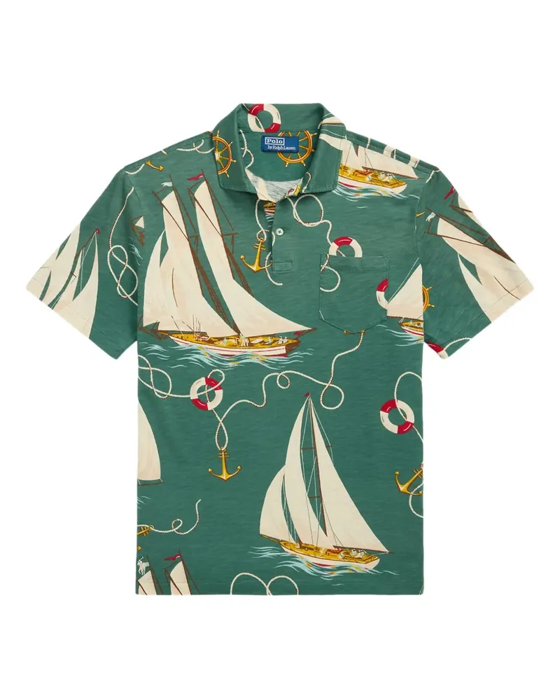 Ralph Lauren Kurzärmeliges Poloshirt mit Segelboot-Print - Grün Grün