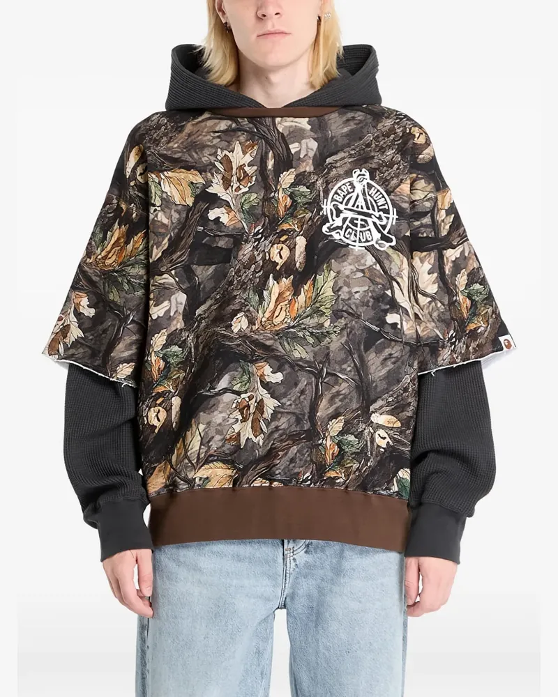 BAPE Tree Edge Camo layered hoodie - Braun Braun