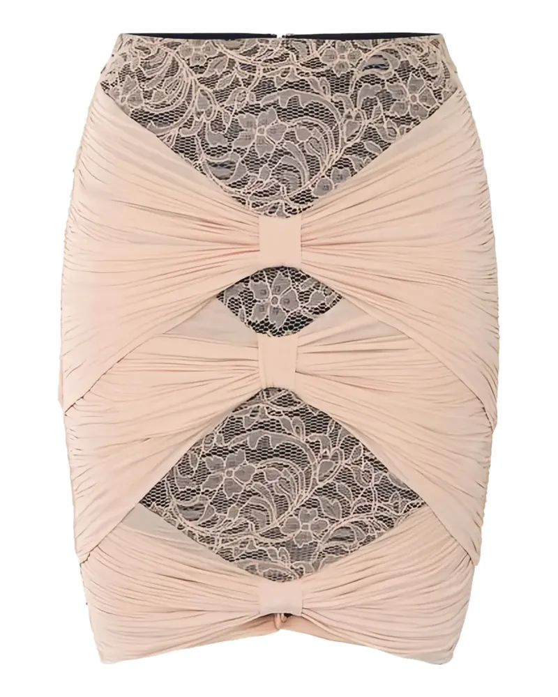 Elisabetta Franchi floral lace draped short skirt - Nude Nude