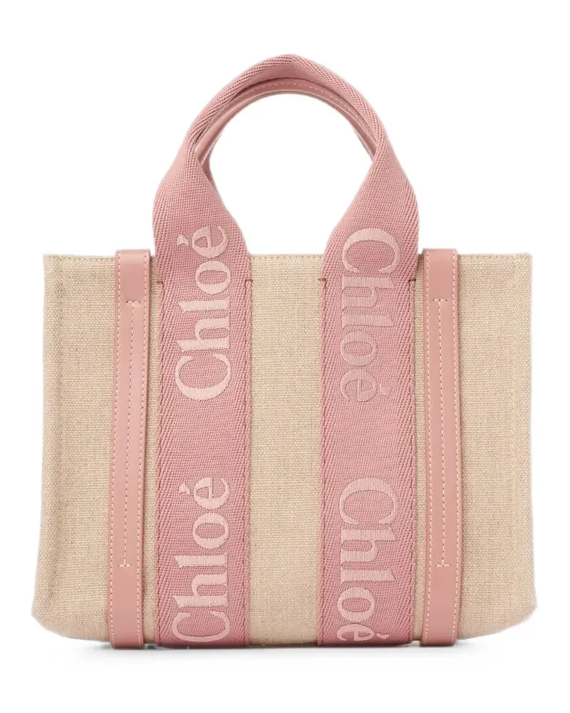 Chloé Kleiner Woody Tote Bag aus Leinen - Nude Nude
