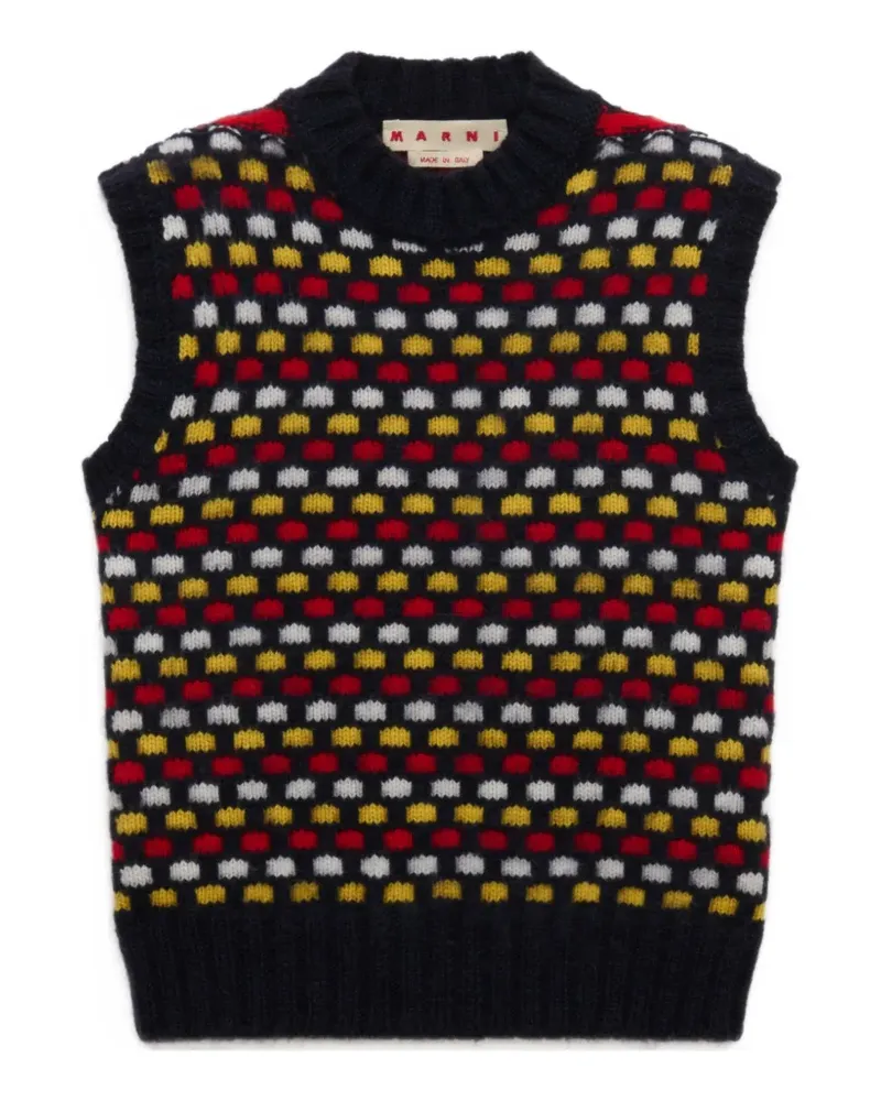 Marni red and blue jacquard Shetland wool vest - Blau Blau
