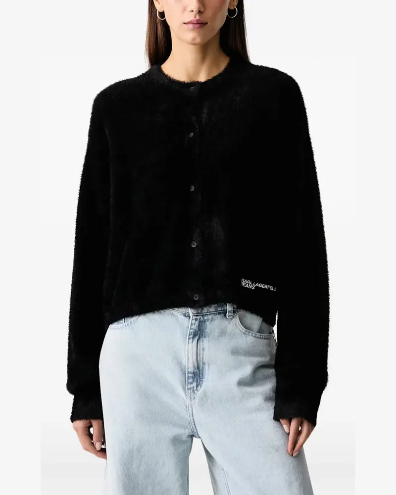 Karl Lagerfeld fuzzy-knit logo-embroidered cardigan - Schwarz Schwarz