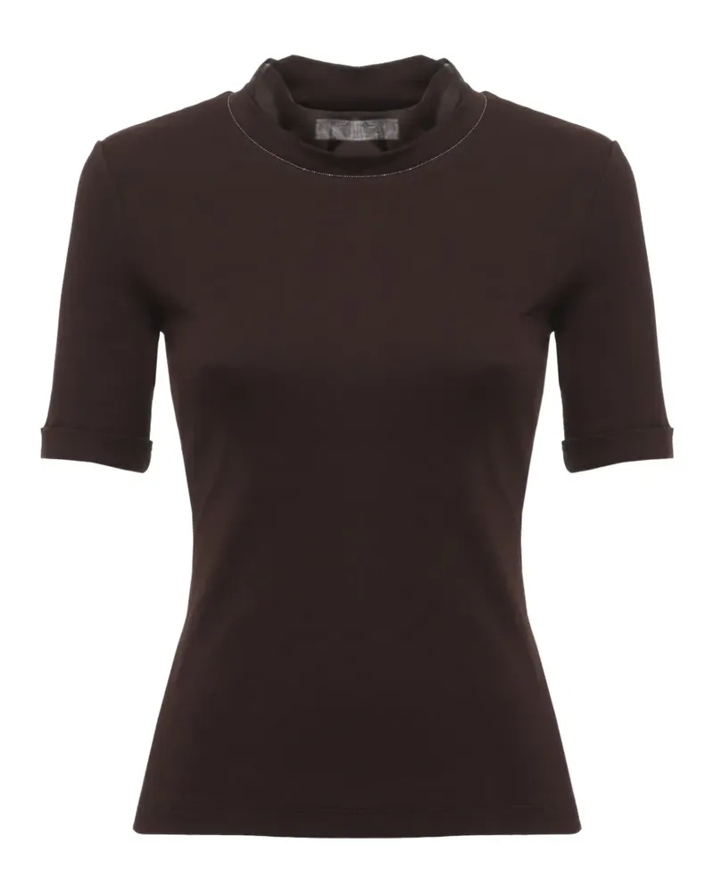 PANICALE Cashmere Kurzarm-T-Shirt mit Kragendetail - Braun Braun