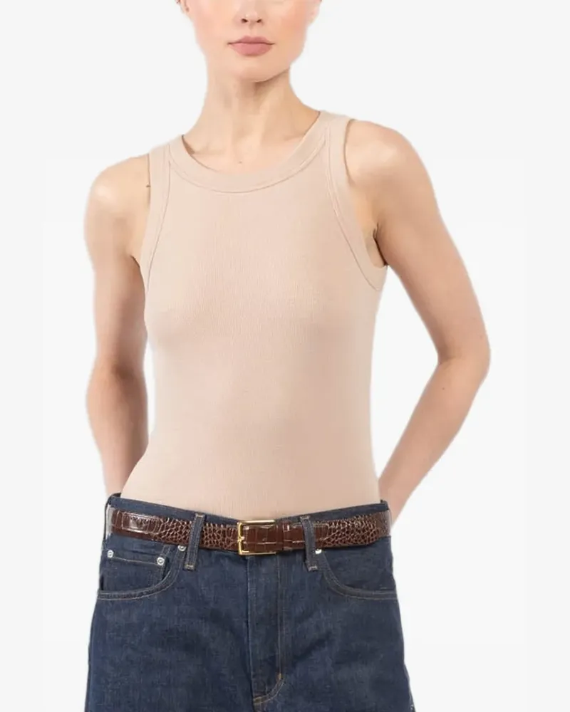 Velvet ribbed round-neck tank top - Nude Nude