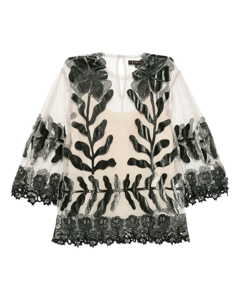Biyan Bluse mit Blumenapplikationen - Nude Nude