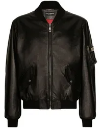 Dolce & Gabbana Lederjacke mit Logo-Schild Schwarz