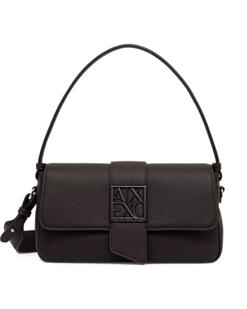 Armani Exchange Gekörnte Schultertasche mit Logo-Schild - Braun Braun