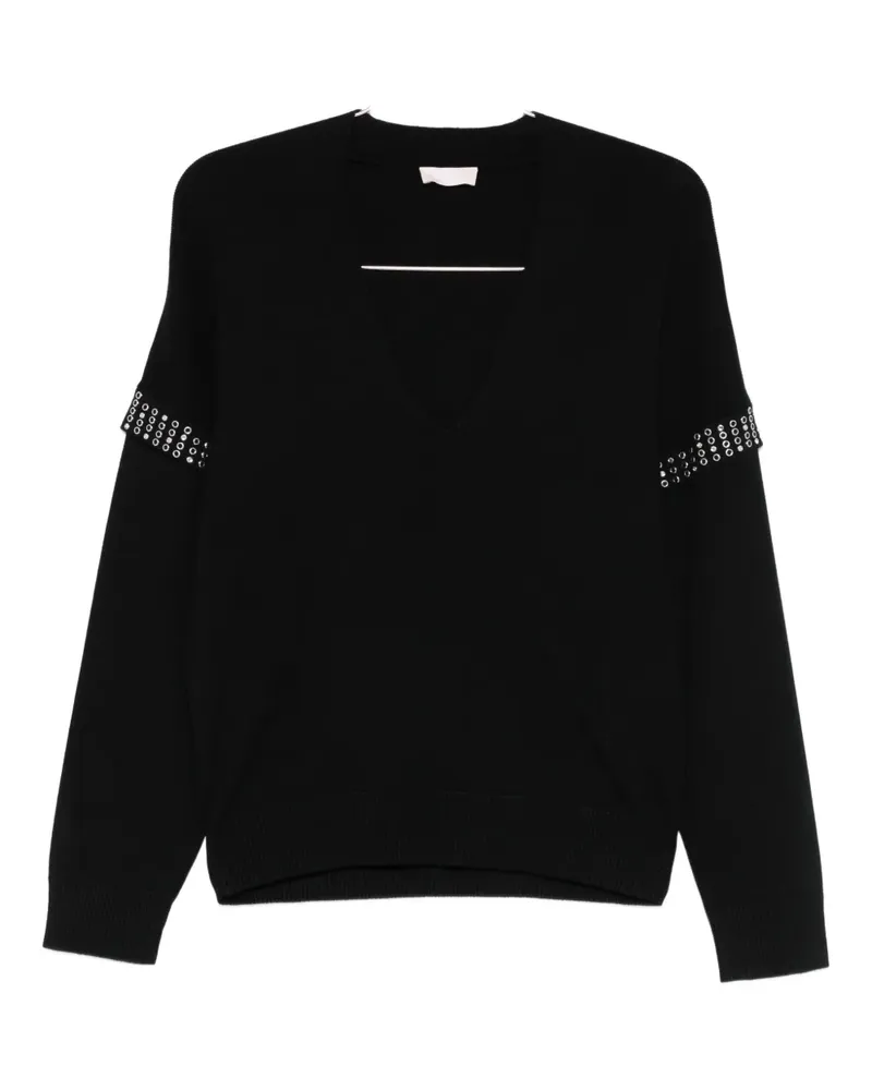 Liu Jo eyelet-embellished V-neck jumper - Schwarz Schwarz