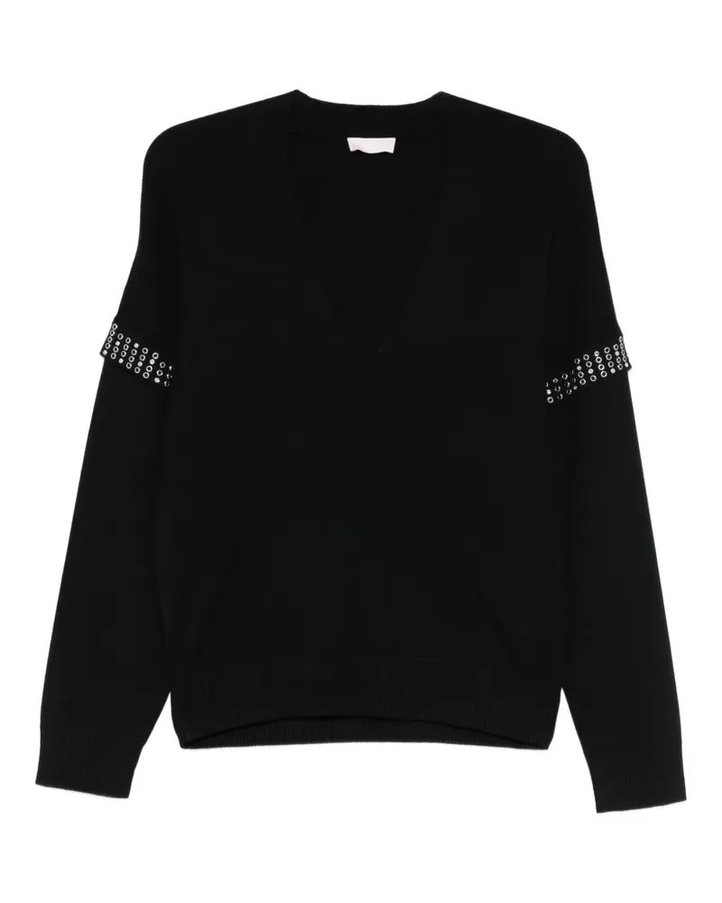 Liu Jo Verzierter Pullover mit V-Ausschnitt - Schwarz Schwarz