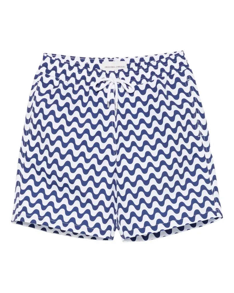 Frescobol Carioca Santos wave-print swim shorts - Blau Blau