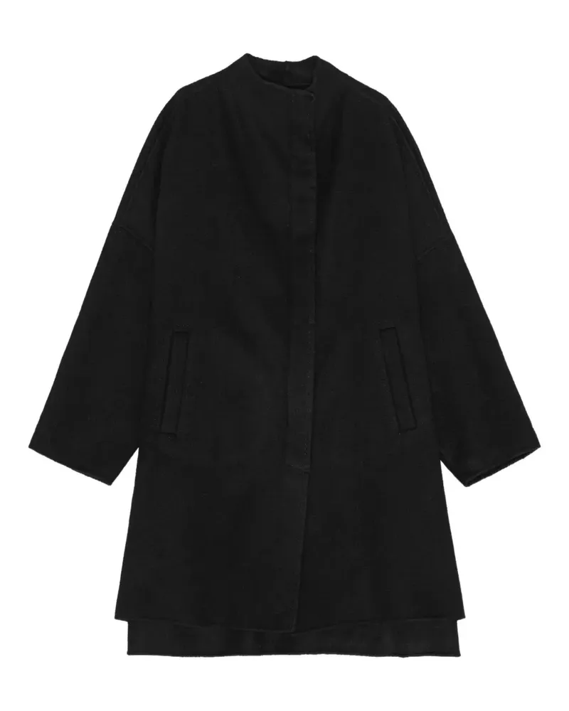 REMAIN DRAPY Wollmantel mit Drapierung - Schwarz Schwarz