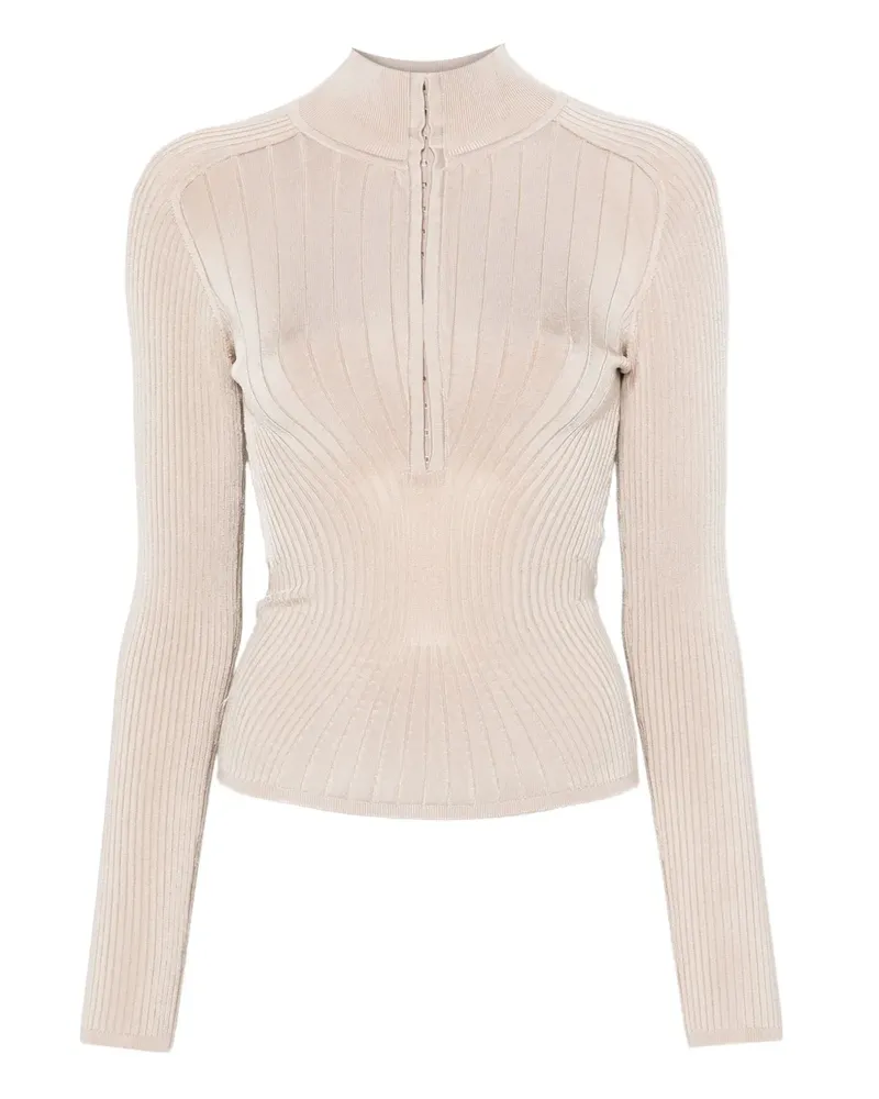 Thierry Mugler Gerippter Pullover mit Reißverschluss - Nude Nude
