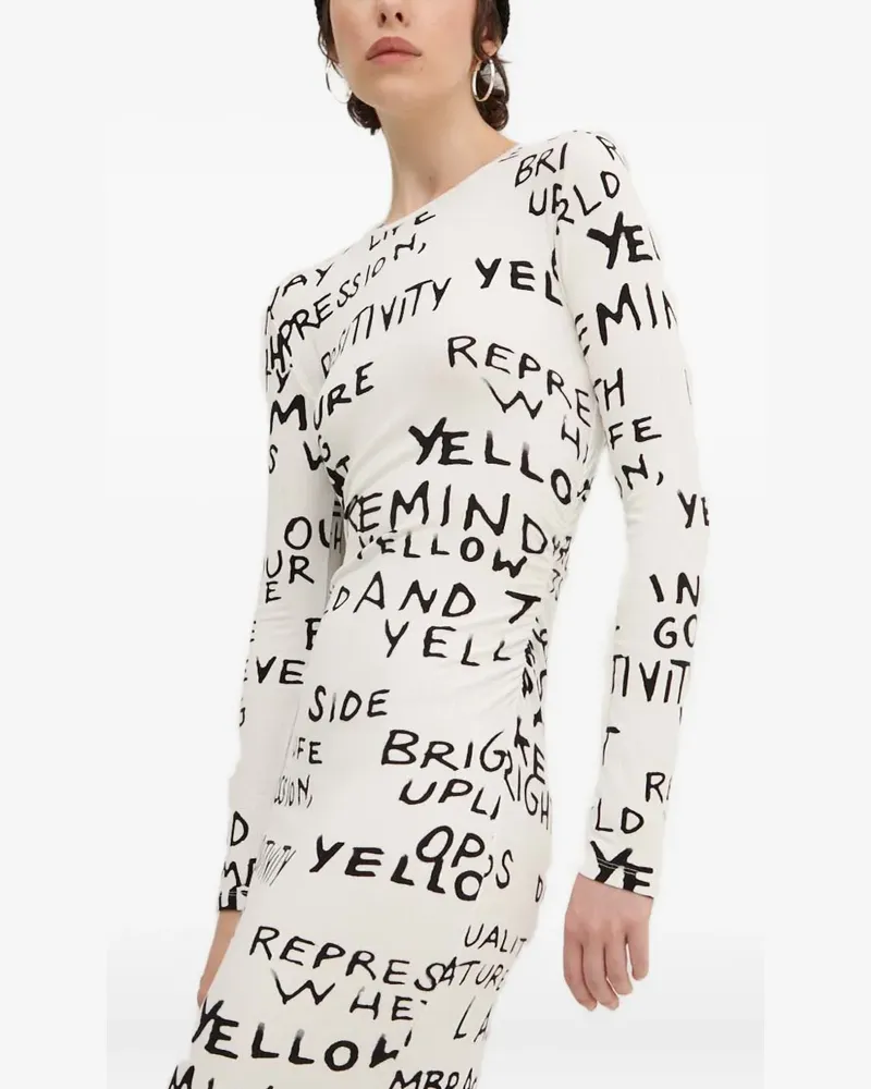 Desigual Geripptes Midikleid mit grafischem Print - Weiß Weiß