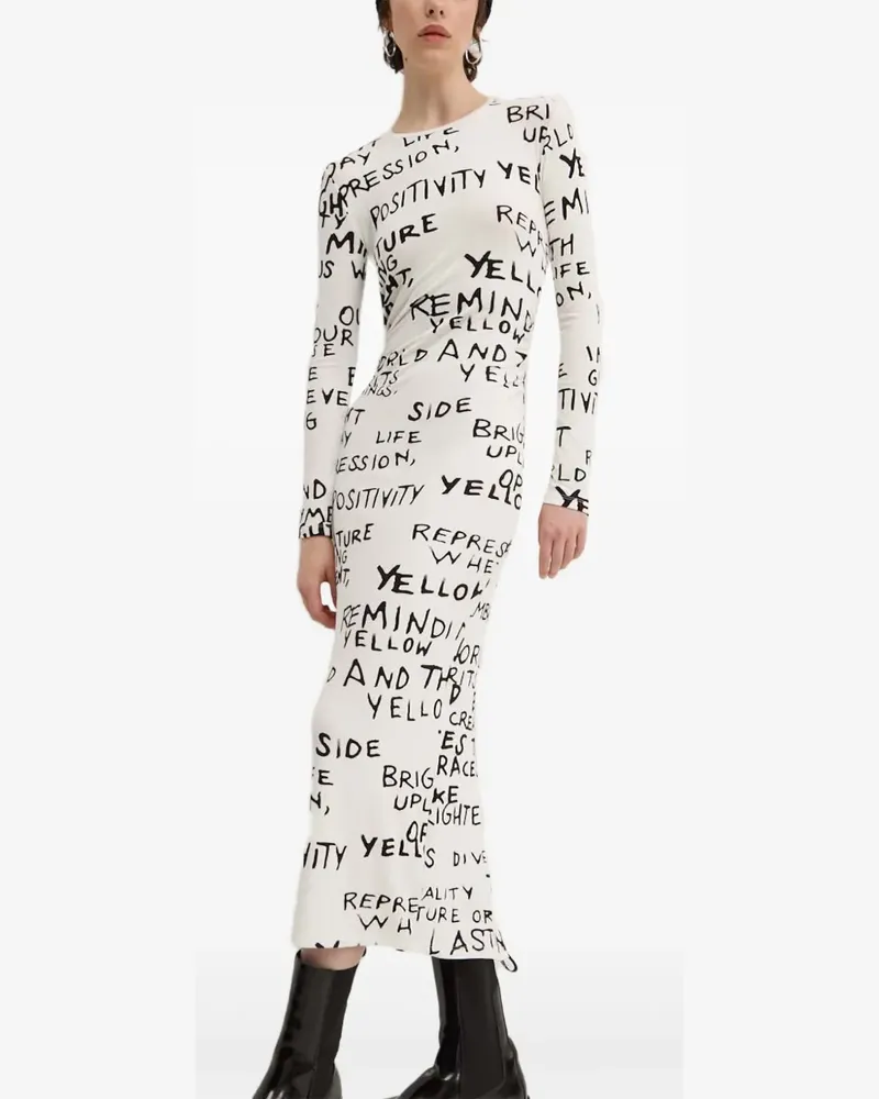 Desigual Geripptes Midikleid mit grafischem Print - Weiß Weiß