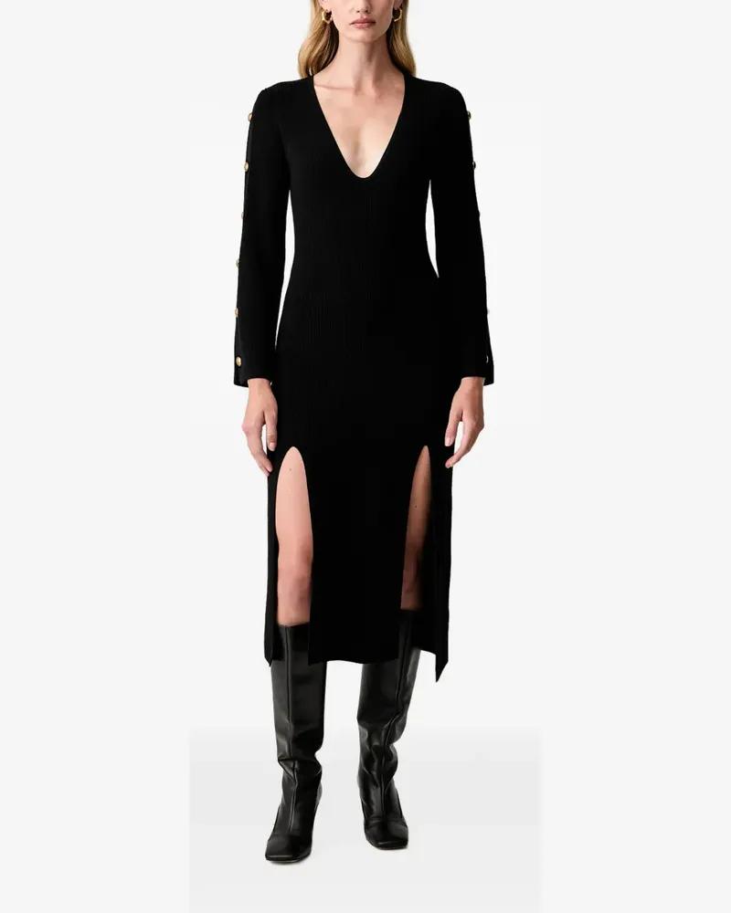 Elisabetta Franchi Verziertes Midikleid mit Schlitz - Schwarz Schwarz
