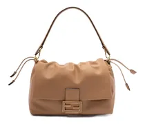 Große Mamma Baguette Schultertasche mit Logo-Schild - Braun