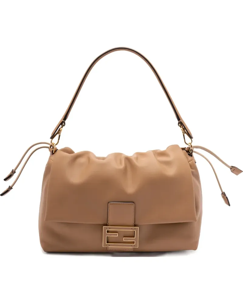 Fendi Große Mamma Baguette Schultertasche mit Logo-Schild - Braun Braun