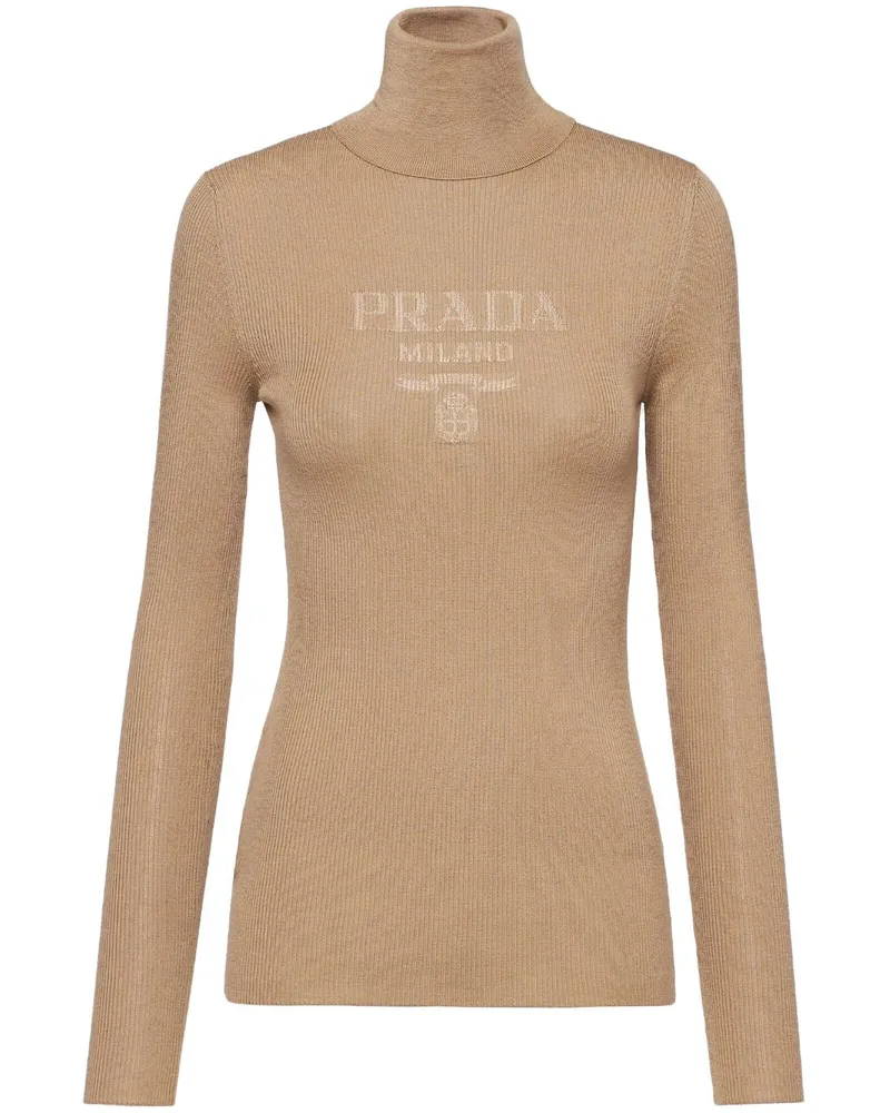 Prada Rollkragenpullover mit Intarsien-Logo - Braun Braun