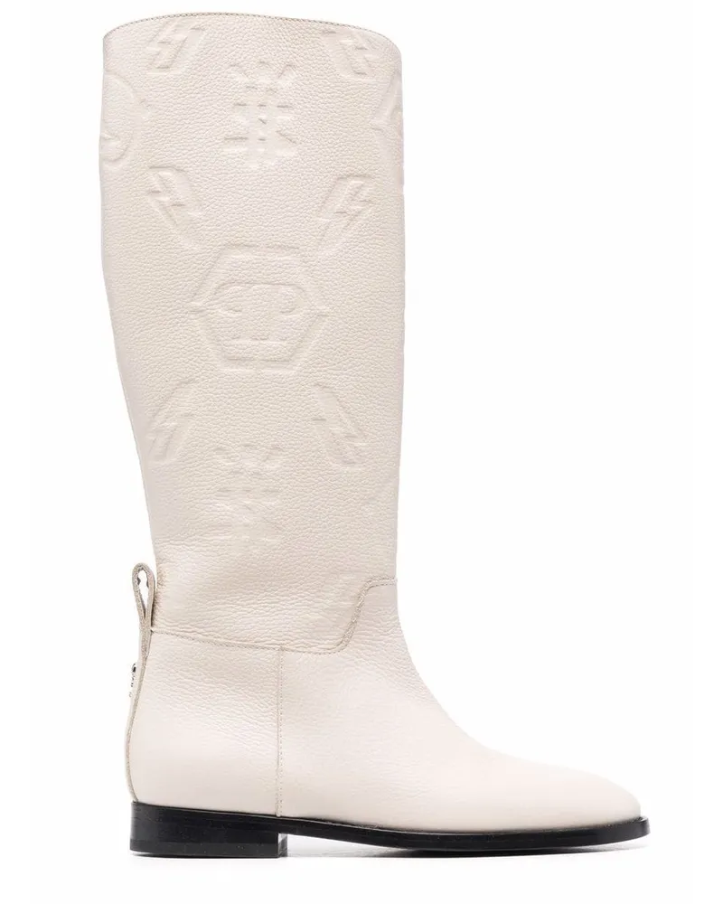 Philipp Plein Kniehohe Stiefel mit Logo-Prägung - Nude Nude