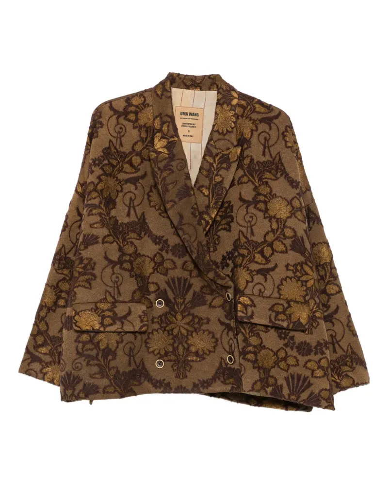 Uma Wang floral-jacquard double-breasted jacket - Braun Braun
