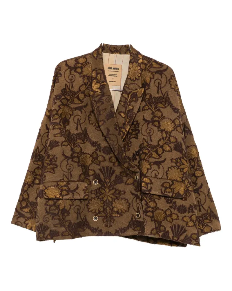 Uma Wang floral-jacquard double-breasted jacket - Braun Braun