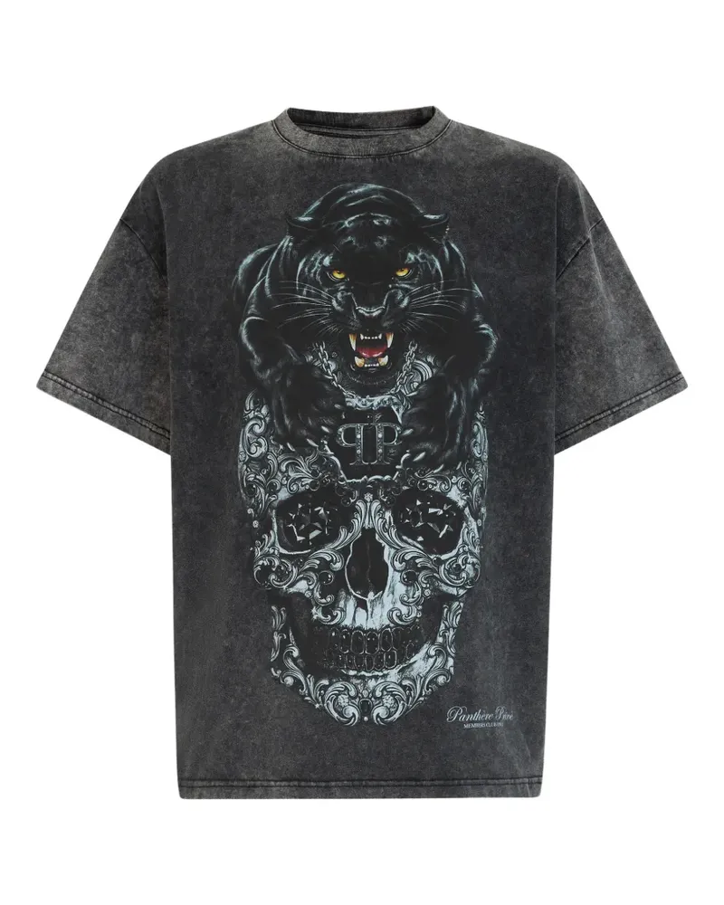 Philipp Plein Ausgeblichenes T-Shirt mit rundem Ausschnitt - Schwarz Schwarz