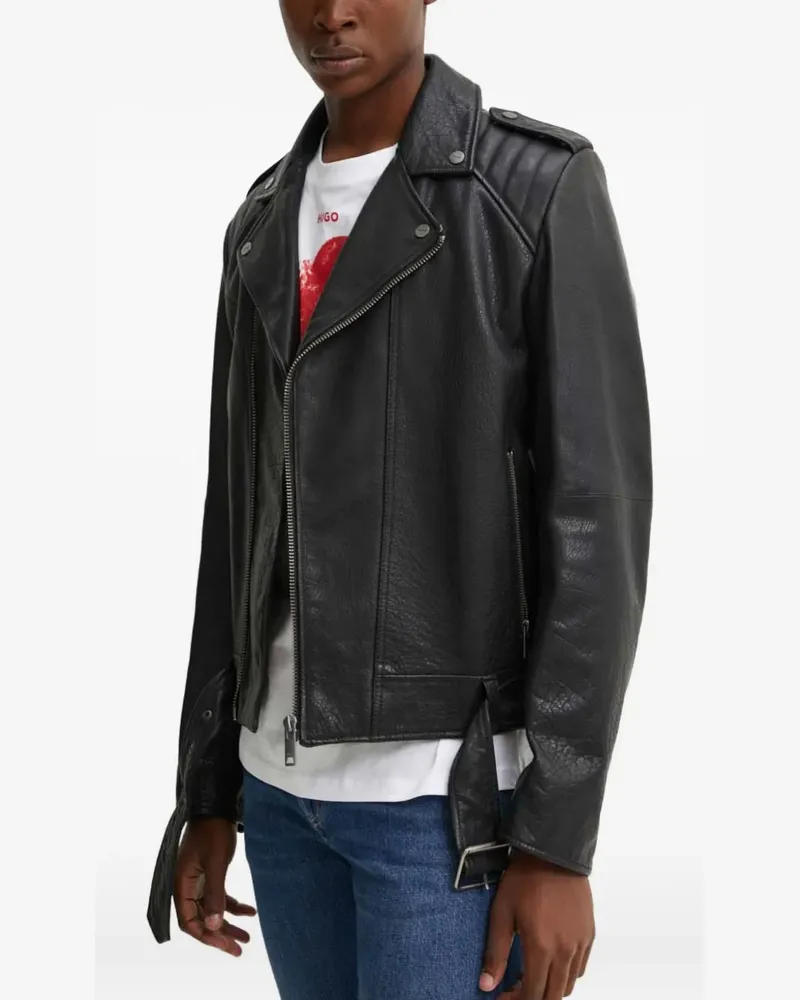 HUGO BOSS Bikerjacke aus Leder - Schwarz Schwarz