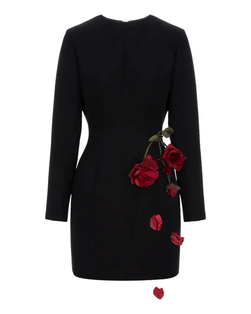 Cristina Savulescu rose-appliqué long-sleeves mini dress - Schwarz Schwarz
