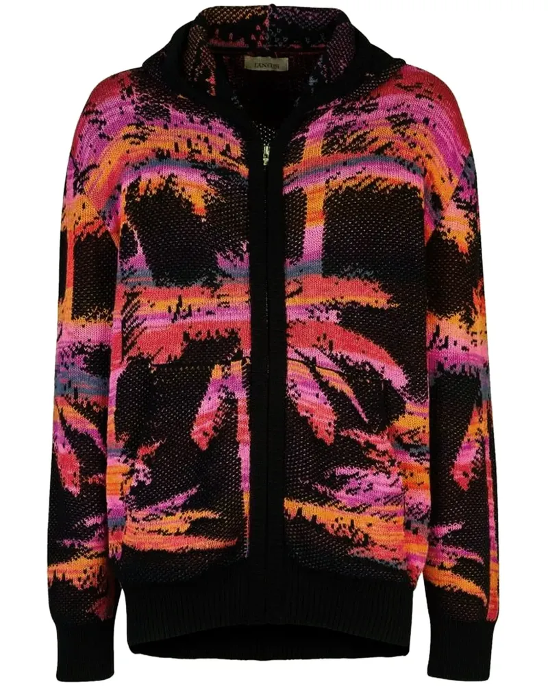 Laneus Cardigan mit Palmen-Intarsie - Schwarz Schwarz