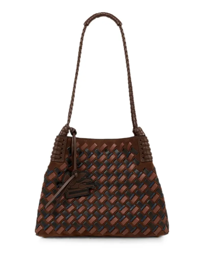 Etro Kleine Libra Tote Bag aus Wildleder und gewebtem Leder - Braun Braun