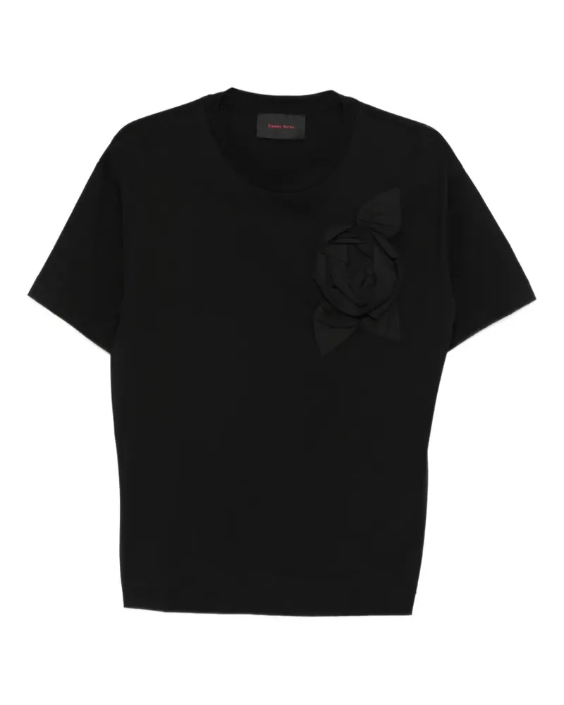 Simone Rocha T-Shirt mit Blumenapplikation - Schwarz Schwarz