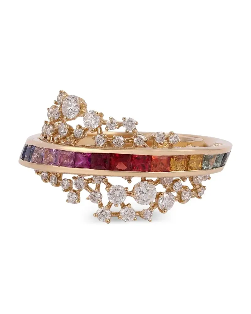 Ananya 18kt Scatter Energy Gelbgoldring mit Diamanten und Saphir Gold