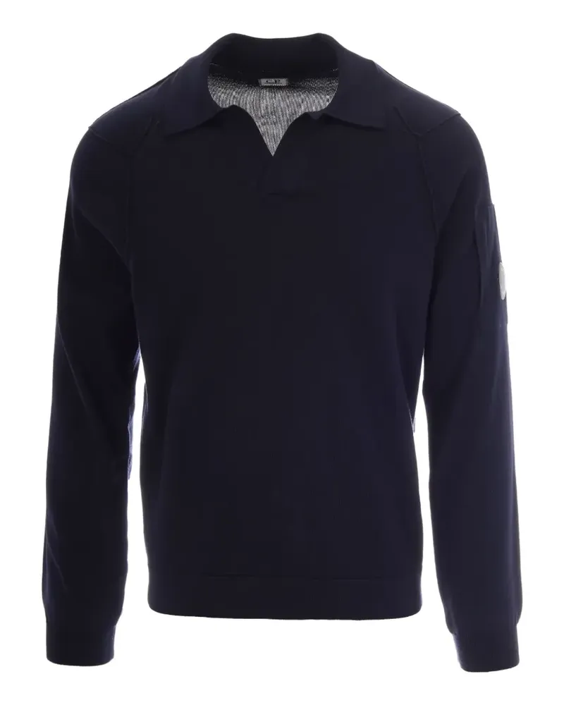 C.P. Company lens-detail V-neck cotton sweater - Blau Blau