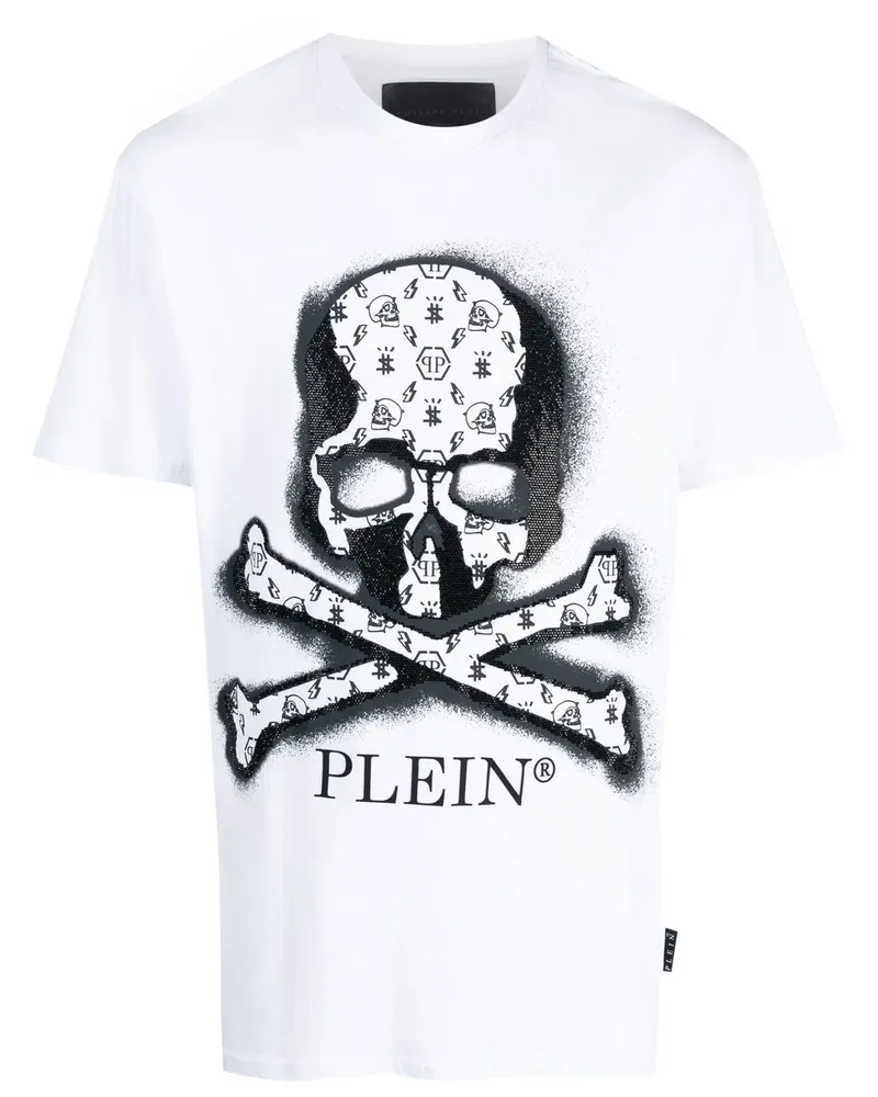 Philipp Plein T-Shirt mit Strass-Totenkopf - Weiß Weiß