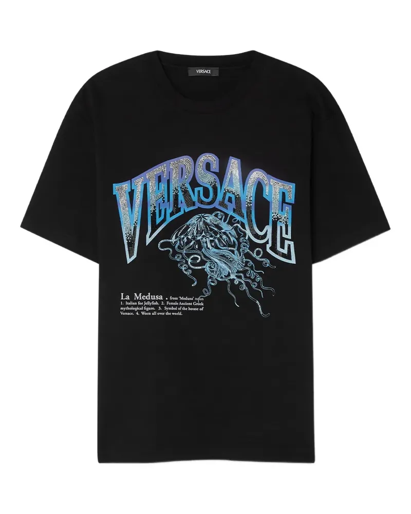 Versace La Medusa T-Shirt mit Kristallapplikation - Schwarz Schwarz