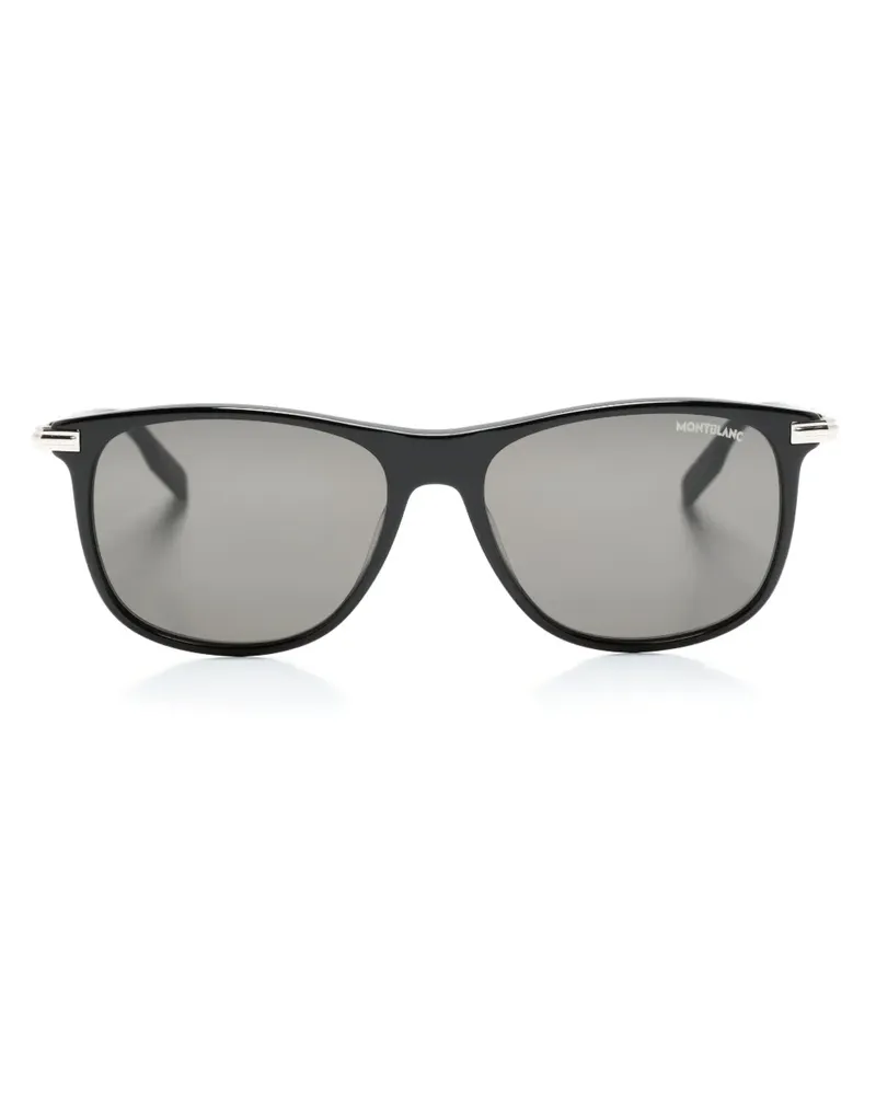 Montblanc Eckige Sonnenbrille mit Logo-Schild - Schwarz Schwarz