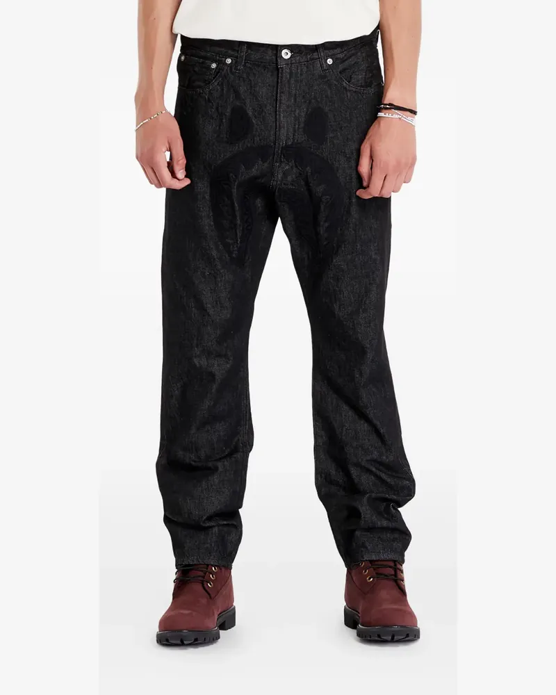 BAPE Jeans mit Haifischkopf-Stickerei - Schwarz Schwarz