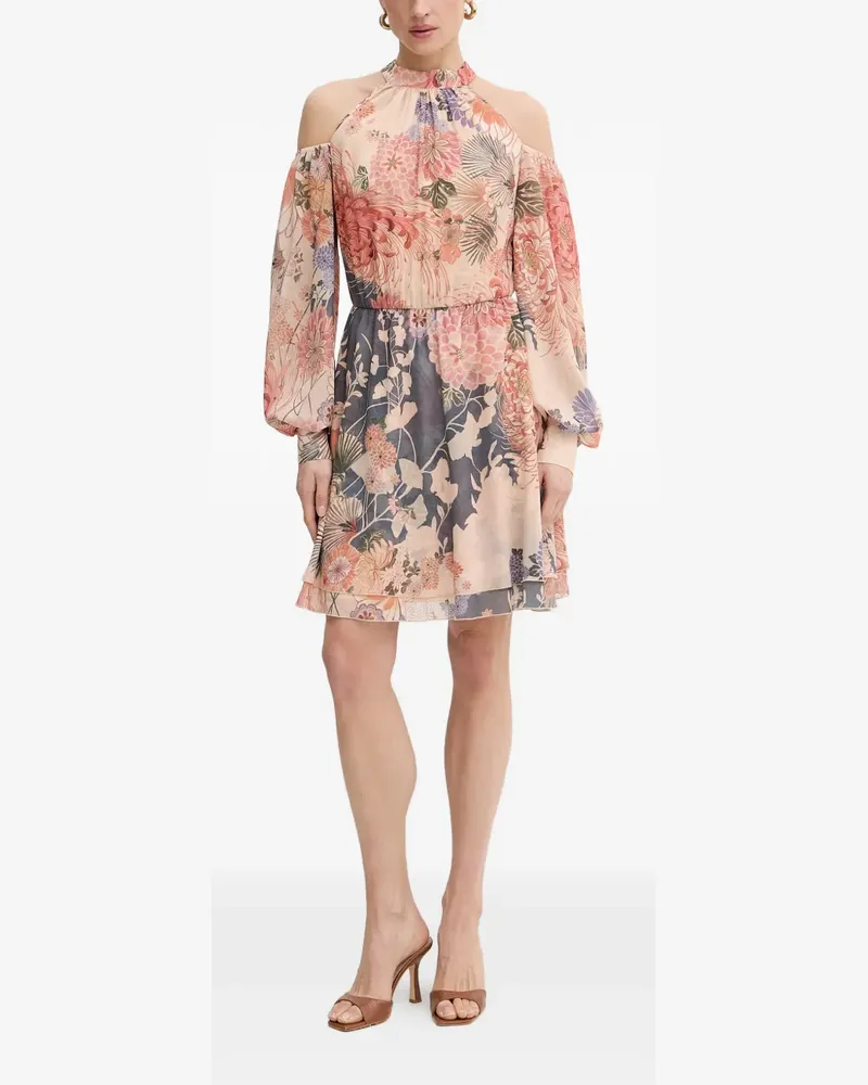 Guess Florales Seidenkleid mit Cold-Shoulder - Nude Nude