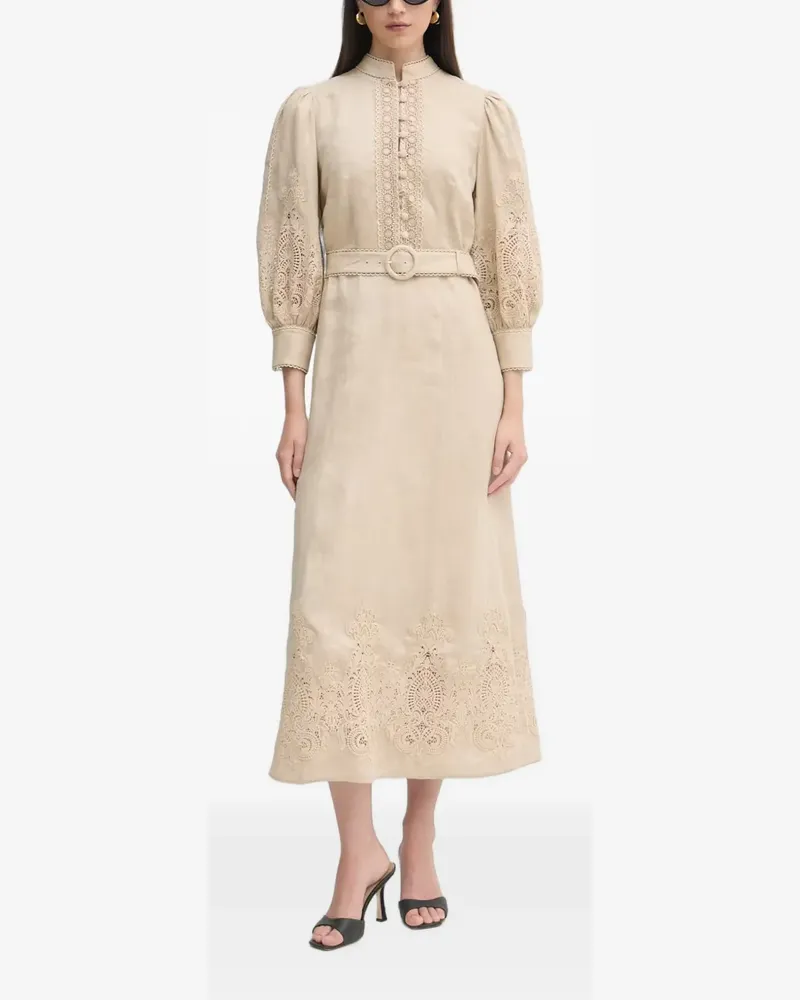 Luisa Spagnoli Provina lace-trimmed belted midi dress - Nude Nude