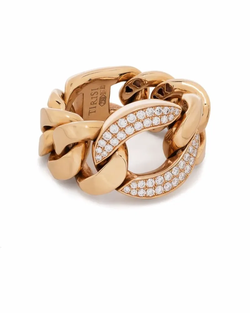 TIRISI 18kt Rotgoldring in Panzerkettenoptik mit Diamanten - Rosa Rosa