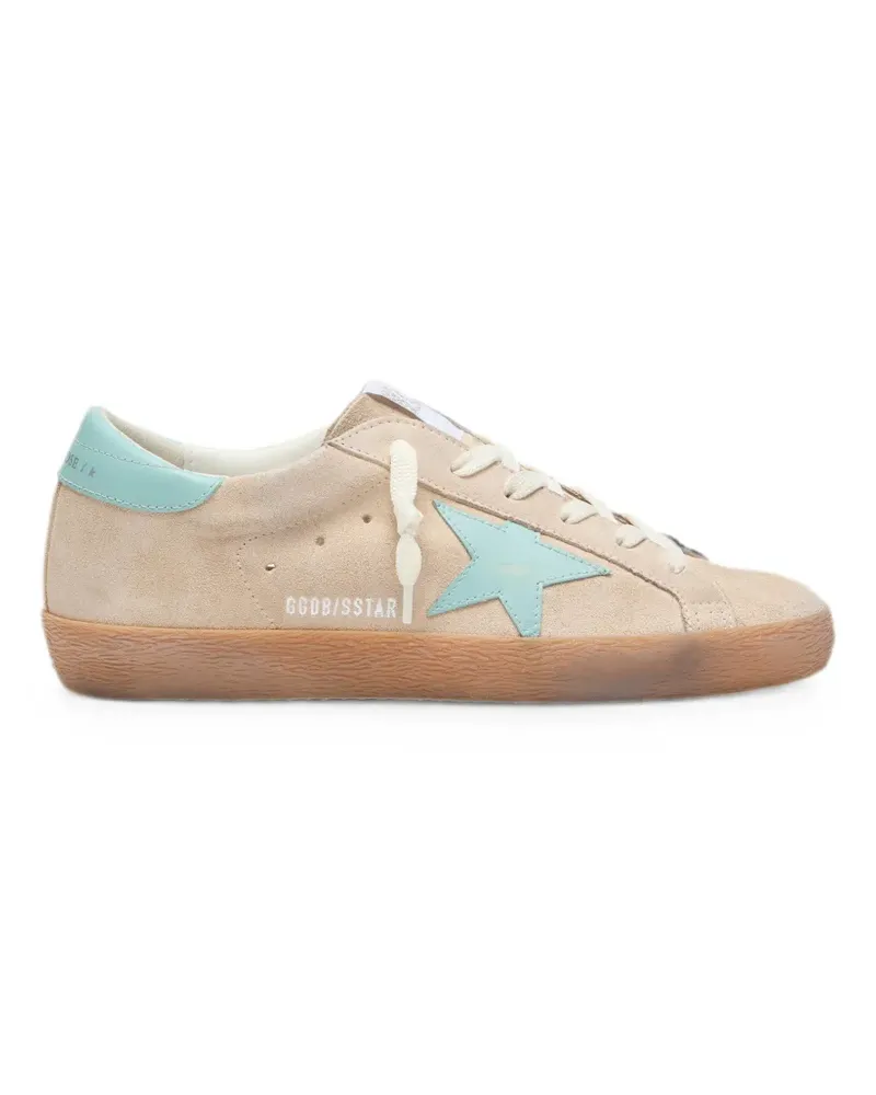 Golden Goose Super-Star Sneakers aus beigefarbenem Wildleder mit Stern in Aqua Green - Nude Nude