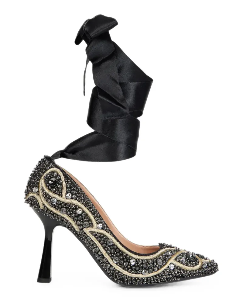 Alberta Ferretti bead-embellished ankle-tie pumps - Schwarz Schwarz