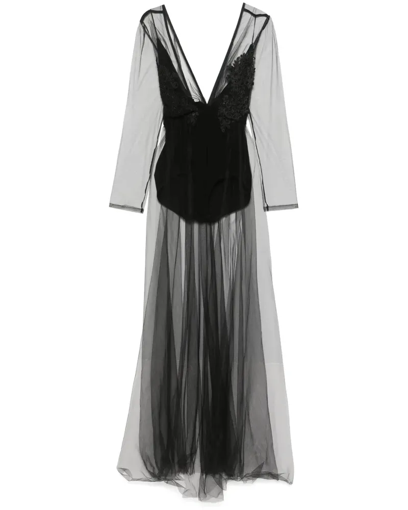 ALCHEMY x By Lia Aram Body mit Blumenspitze - Schwarz Schwarz