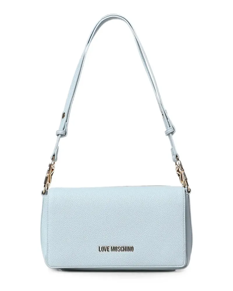 Moschino logo-plaque grained shoulder bag - Blau Blau