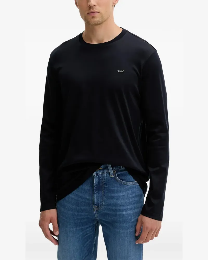 Paul & Shark Langarmshirt mit Haimotiv - Blau Blau