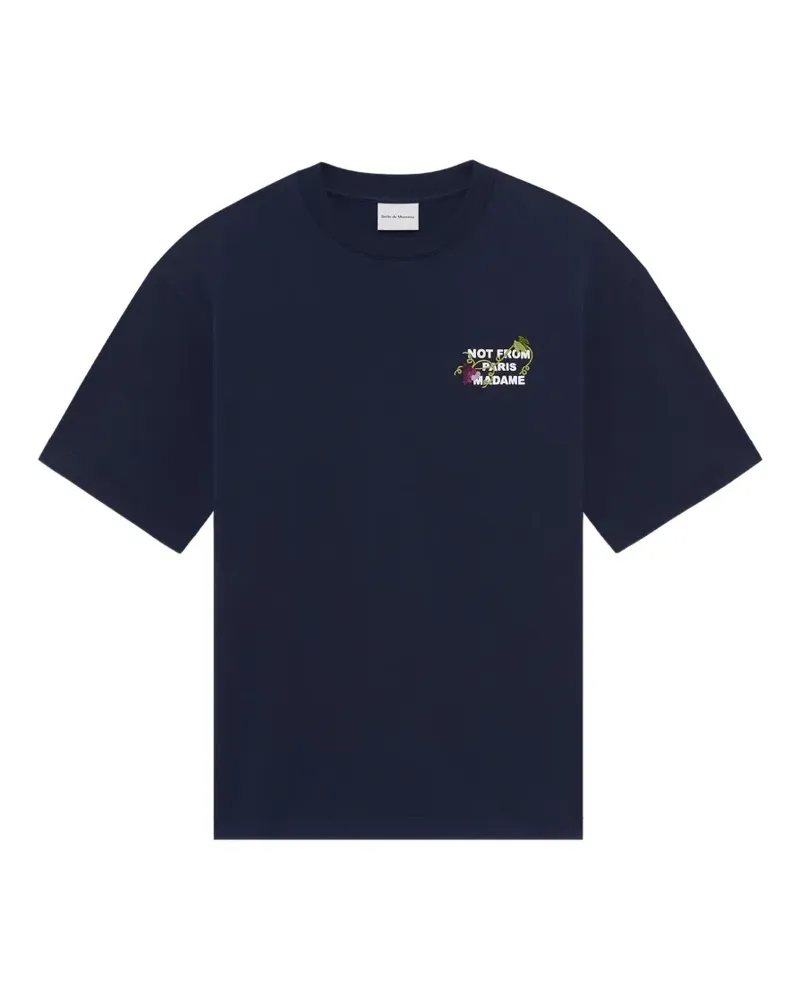 Drôle de Monsieur T-Shirt mit Weinreben-Stickerei - Blau Blau