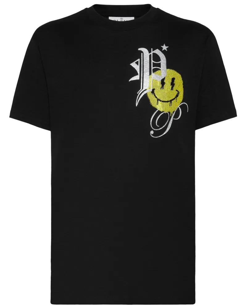 Philipp Plein T-Shirt mit Strass-Logo - Schwarz Schwarz