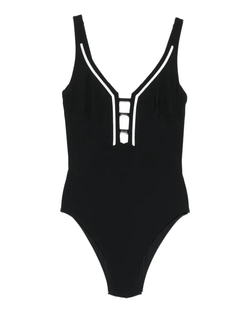 Maryan Mehlhorn contrast-trim ladder-detail swimsuit - Schwarz Schwarz