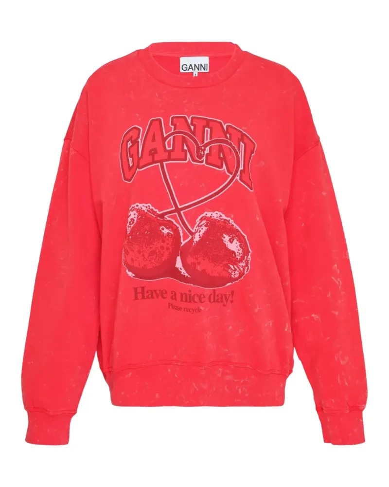 Ganni cherry-print acid-wash sweatshirt - Rot Rot