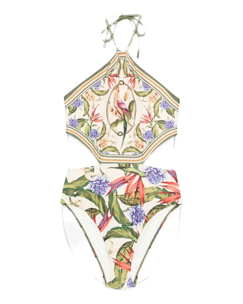 FARM Rio Strilitzia cut-out floral-print swimsuit - Nude Nude